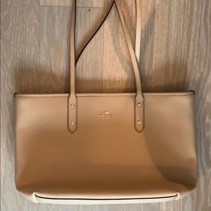 Coach tan shoulder bag with zipper